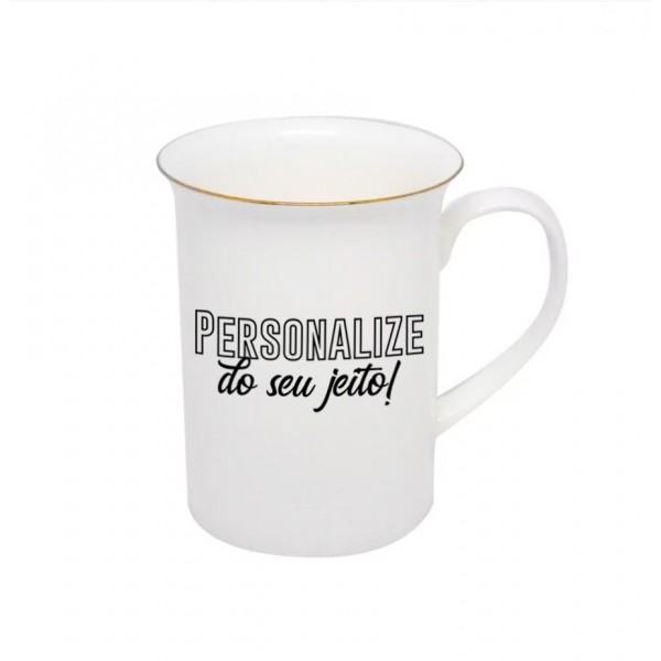 Caneca Porcelana Borda Ouro Personalizada 295 ml