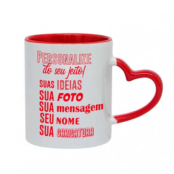 Caneca Alça Coração Vermelho Personalizada 325 ml  