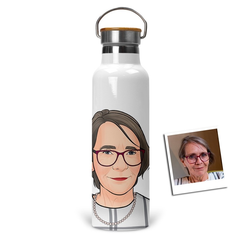 Garrafa Retrô Com 1 Caricatura Alumínio  Branco 600 Ml